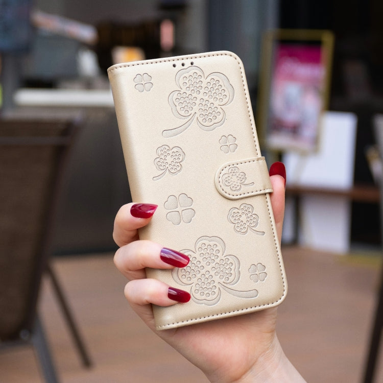 For Samsung Galaxy S25 Ultra 5G Four-leaf Embossed Leather Phone Case(Gold) by buy2fix