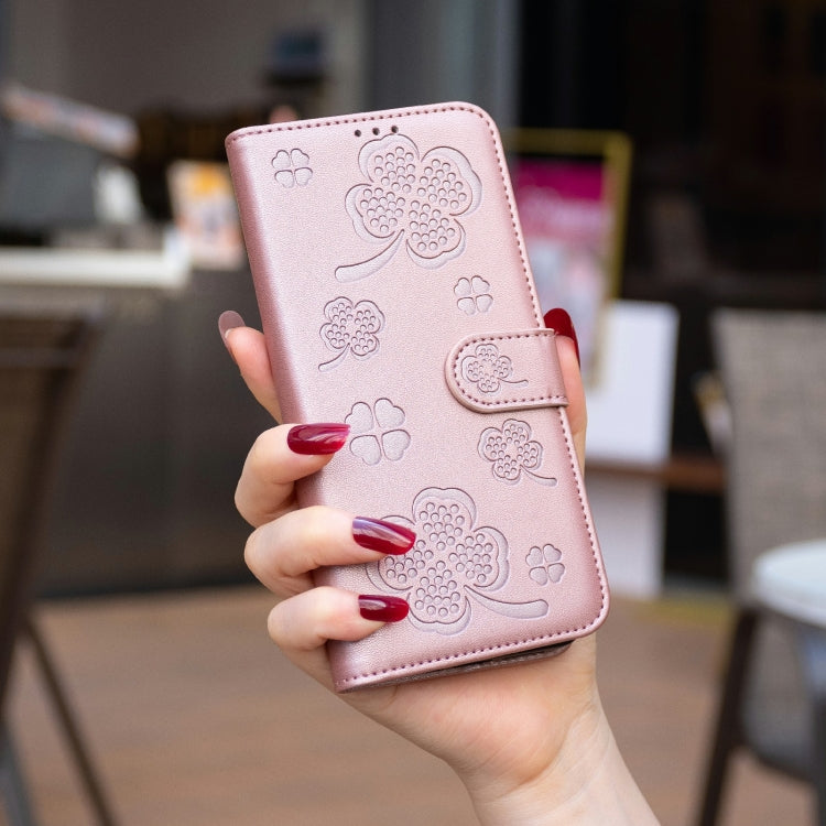 For Samsung Galaxy S25 Ultra 5G Four-leaf Embossed Leather Phone Case(Pink) by buy2fix