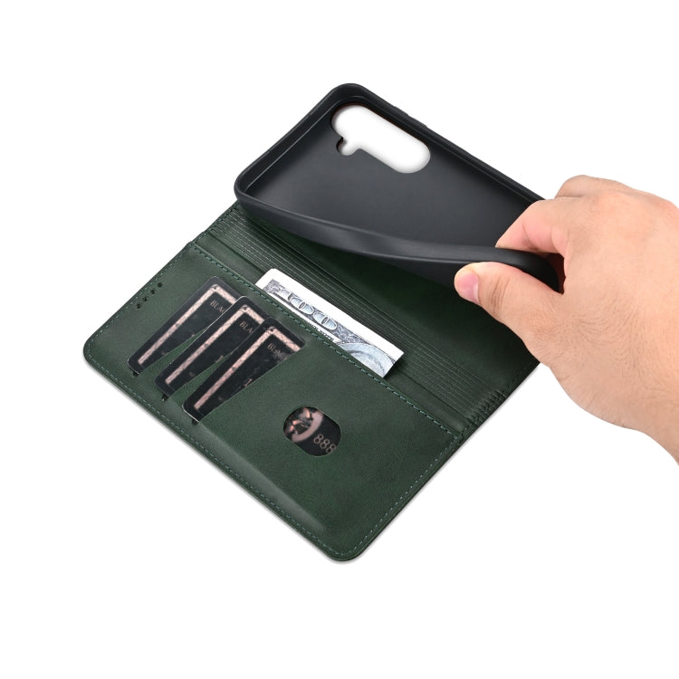 For Samsung Galaxy S25 5G AZNS Magnetic Calf Texture Flip Leather Phone Case(Dark Green) by AZNS