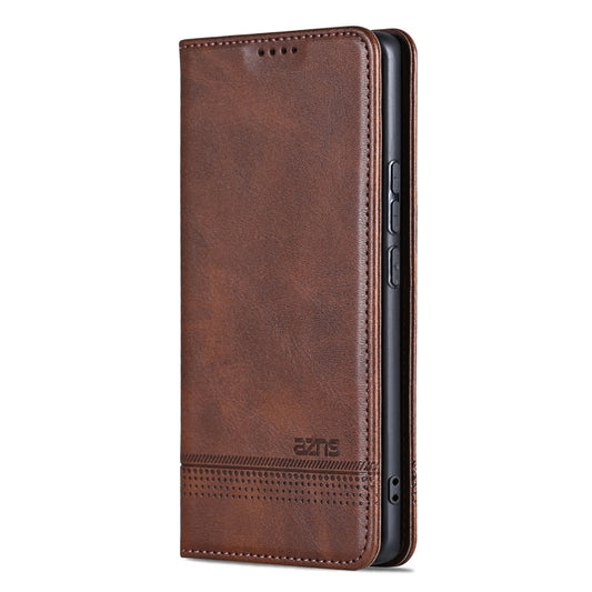 For Samsung Galaxy S25 5G AZNS Magnetic Calf Texture Flip Leather Phone Case(Dark Brown) by AZNS