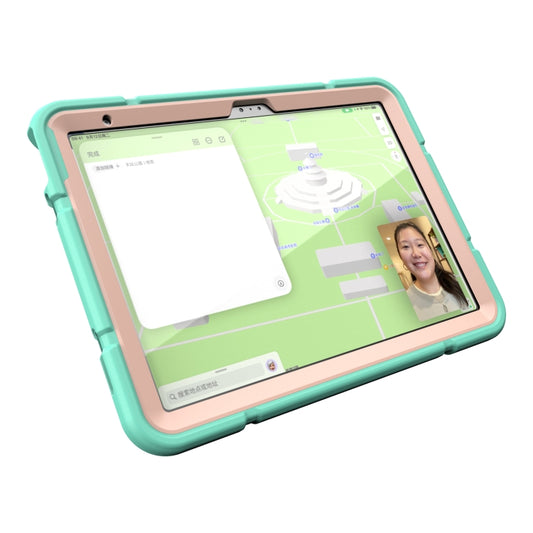 For iPad 2025 / 2022 Armor Holder Silicone Hybrid PC Tablet Case(Mint Green Gold) by buy2fix