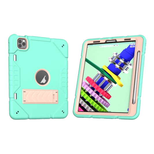 For iPad Pro 11 2022 / 2021 / 2020 Armor Holder Silicone Hybrid PC Tablet Case(Mint Green Gold) by buy2fix