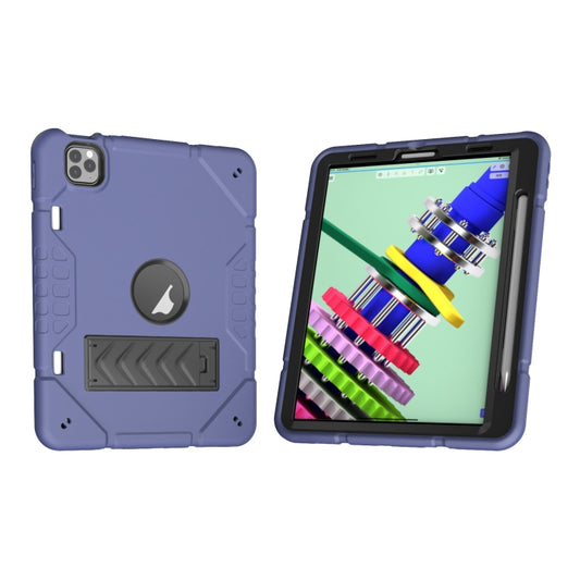 For iPad Pro 11 2022 / 2021 / 2020 Armor Holder Silicone Hybrid PC Tablet Case(Navy Blue Black) by buy2fix
