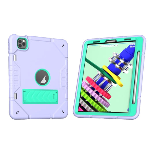 For iPad Pro 11 2022 / 2021 / 2020 Armor Holder Silicone Hybrid PC Tablet Case(Purple Mint Green) by buy2fix