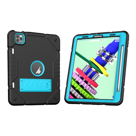 For iPad Pro 11 2022 / 2021 / 2020 Armor Holder Silicone Hybrid PC Tablet Case(Black Blue) by buy2fix