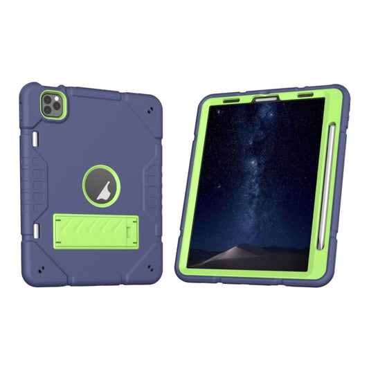 For iPad Pro 11 2022 / 2021 / 2020 Armor Holder Silicone Hybrid PC Tablet Case(Navy Yellow Green) by buy2fix
