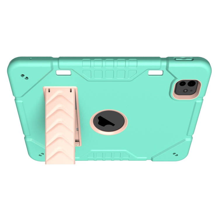 For iPad Pro 11 2025 / 2024 Armor Holder Silicone Hybrid PC Tablet Case(Mint Green Gold) by buy2fix