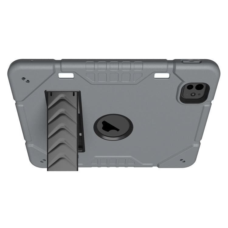 For iPad Pro 11 2025 / 2024 Armor Holder Silicone Hybrid PC Tablet Case(Grey Black) by buy2fix