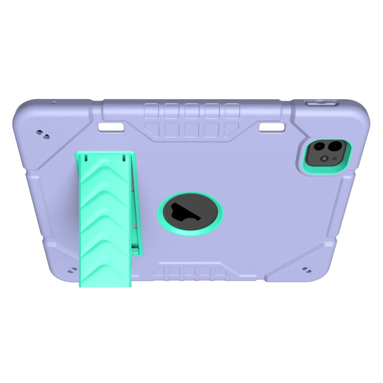 For iPad Pro 11 2025 / 2024 Armor Holder Silicone Hybrid PC Tablet Case(Purple Mint Green) by buy2fix