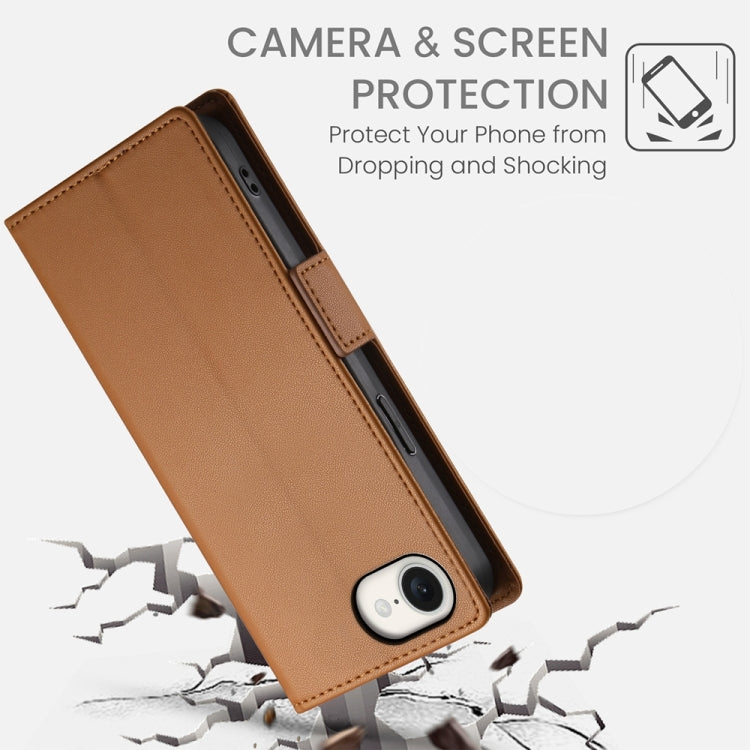 For iPhone 16e Side Buckle Magnetic Frosted Leather Phone Case(Brown) by buy2fix