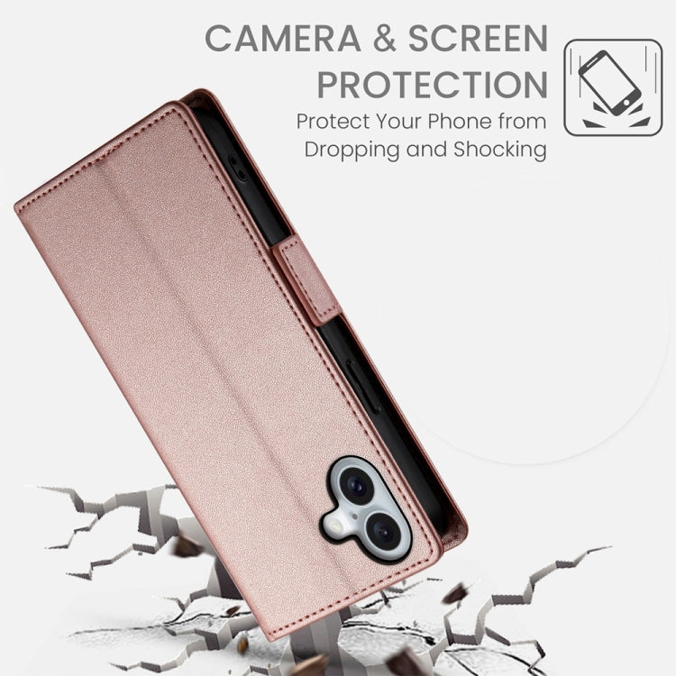 For iPhone 16 Plus Side Buckle Magnetic Frosted Leather Phone Case(Rose Gold) by buy2fix