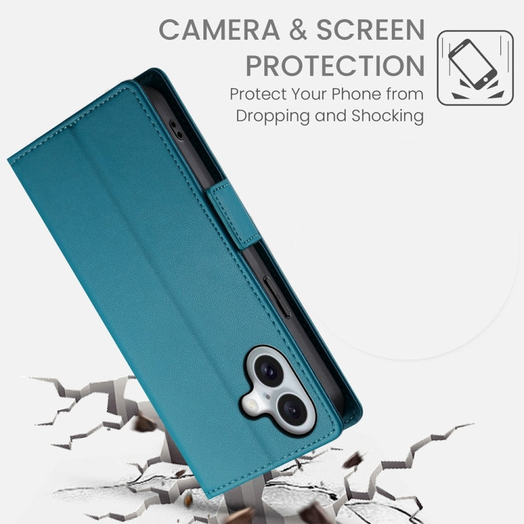 For iPhone 16 Side Buckle Magnetic Frosted Leather Phone Case(Blue) by buy2fix