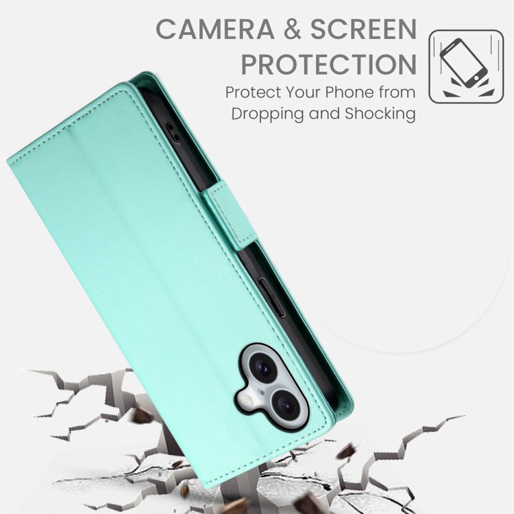 For iPhone 16 Side Buckle Magnetic Frosted Leather Phone Case(Mint Green) by buy2fix