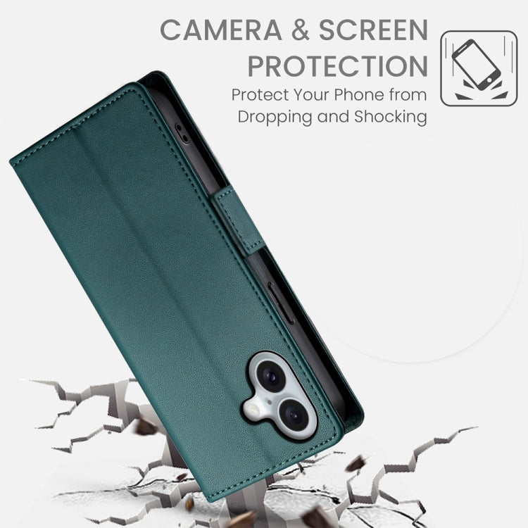 For iPhone 16 Side Buckle Magnetic Frosted Leather Phone Case(Dark Green) by buy2fix