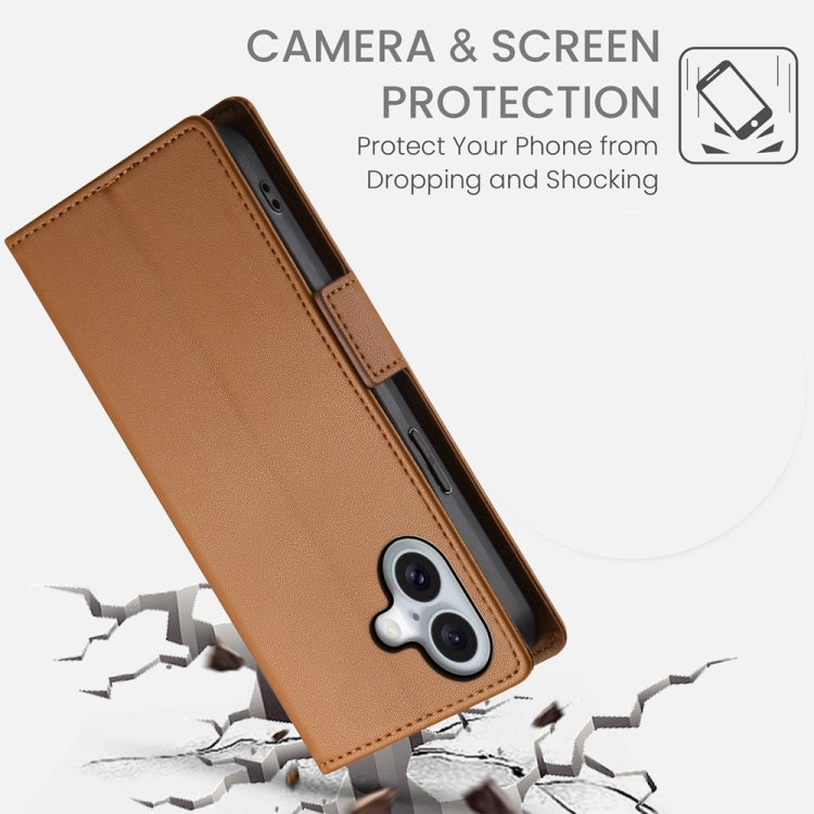 For iPhone 16 Side Buckle Magnetic Frosted Leather Phone Case(Brown) by buy2fix