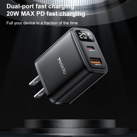 Yesido YC12U 20W USB-C / Type-C + USB Digital Display Charger, Specification:US Plug(Black) - USB Charger by Yesido | Online Shopping UK | buy2fix
