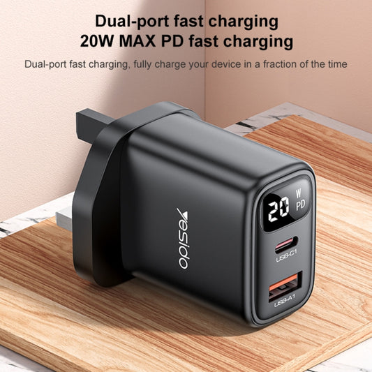 Yesido YC87 PD 20W USB-C / Type-C + USB Digital Display Charger, Specification:UK Plug(Black) - USB Charger by Yesido | Online Shopping UK | buy2fix