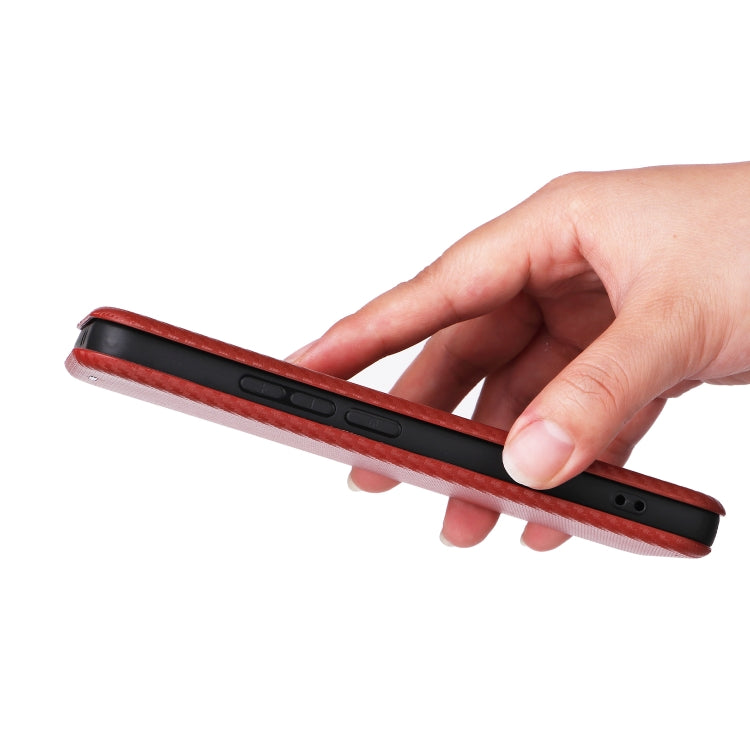 For Redmi K70 Carbon Fiber Texture Flip Leather Phone Case(Brown) by buy2fix