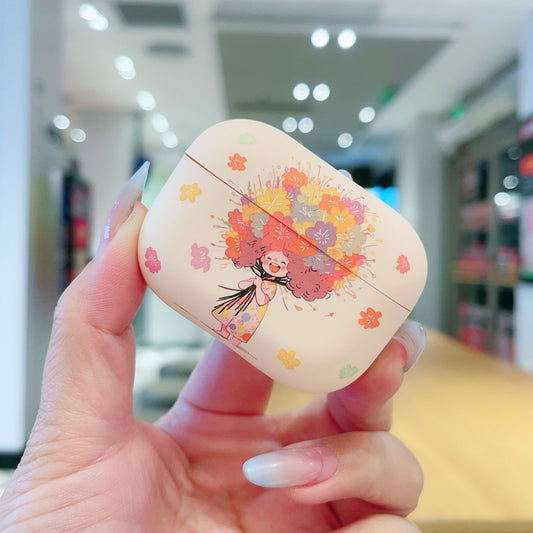 For AirPods Pro 2 Girl Pattern Earbuds Box Frosted TPU Case(Flower) by buy2fix