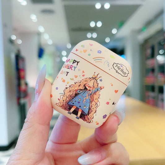 For AirPods 2 / 1 Girl Pattern Earbuds Box Frosted TPU Case(Crown) by buy2fix