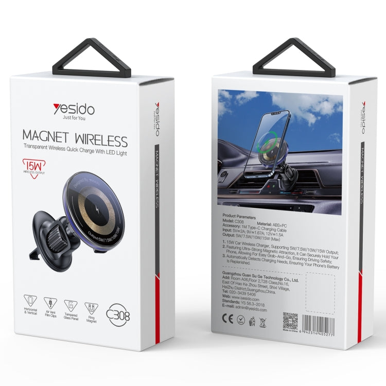 Yesido C308 15W Air Outlet Car MagSafe Magnetic Wireless Charging Holder(Black) by Yesido
