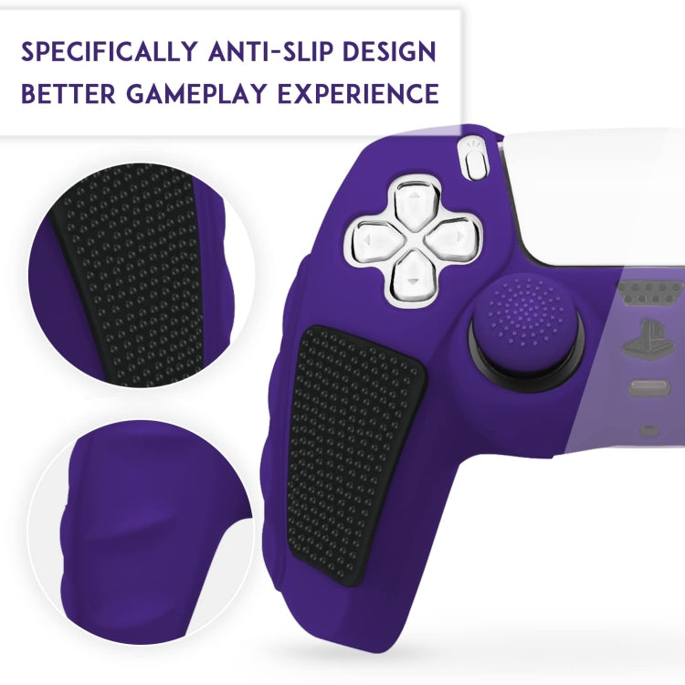 For Sony PS5 Splicing Color Silicone Gamepad Protective Case without Rocker Caps(Purple Black) by buy2fix