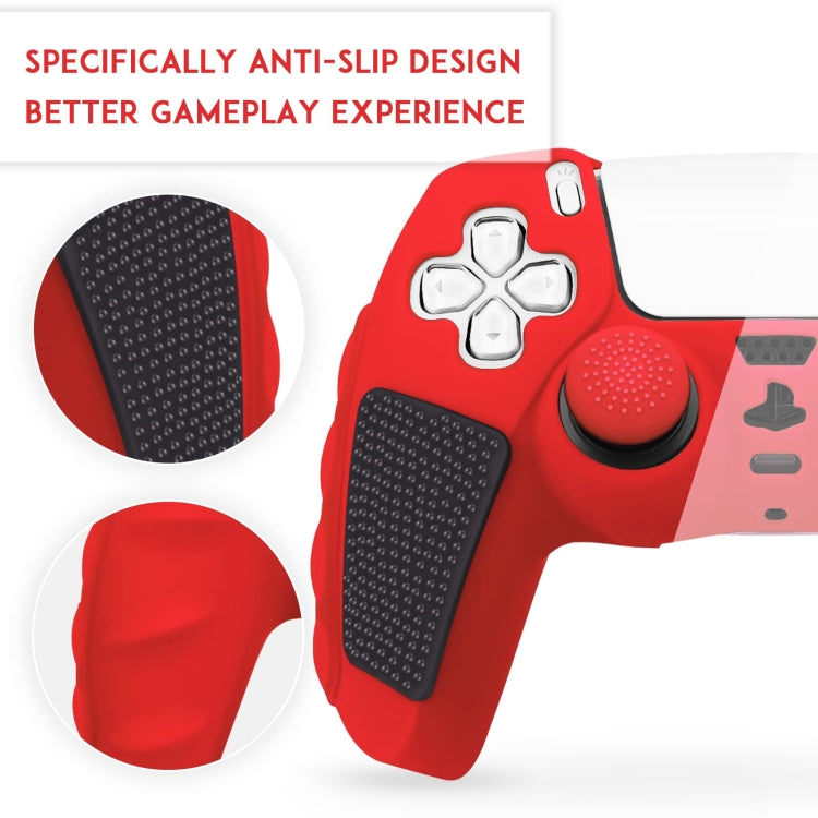 For Sony PS5 Splicing Color Silicone Gamepad Protective Case with Rocker Caps(Red Black) by buy2fix