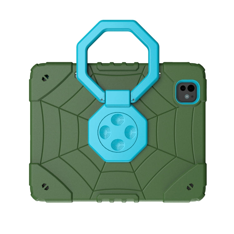 For iPad Pro 11 2025 / 2024 Spider Turntable Handle Stress Relief Tablet Case(Army Green Blue) by buy2fix