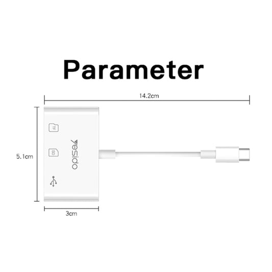 Yesido GS16 USB-C / Type-C to USB 3.0 / TF / SD Card OTG Adapter(White) - OTG Adapter by Yesido | Online Shopping UK | buy2fix