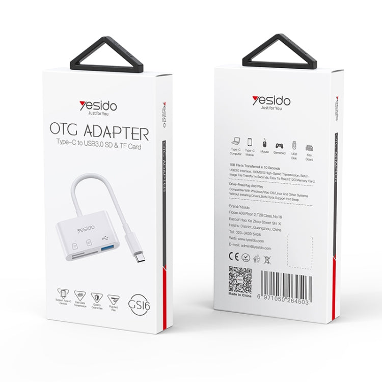 Yesido GS16 USB-C / Type-C to USB 3.0 / TF / SD Card OTG Adapter(White) - OTG Adapter by Yesido | Online Shopping UK | buy2fix