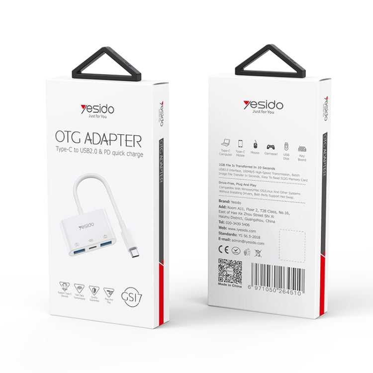 Yesido GS17 USB-C / Type-C to Dual USB + USB-C / Type-C OTG Adapter(White) by Yesido