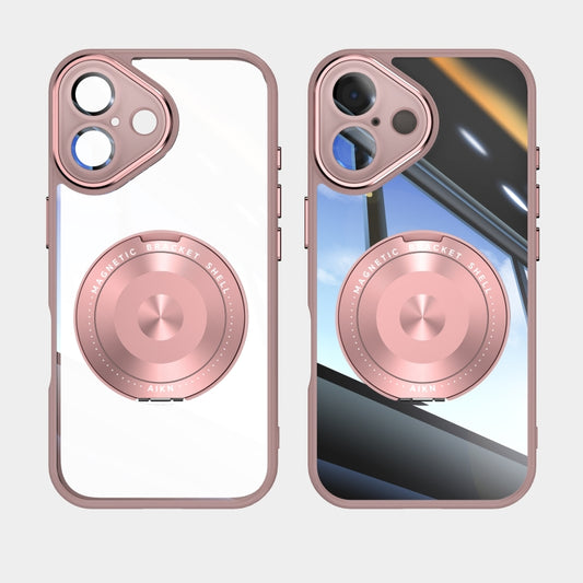 For iPhone 16 360 Holder Magsafe Acrylic Hybrid TPU Phone Case(Pink) by buy2fix