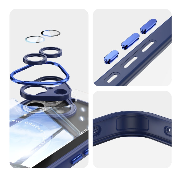 For iPhone 16 360 Holder Magsafe Acrylic Hybrid TPU Phone Case(Blue) by buy2fix