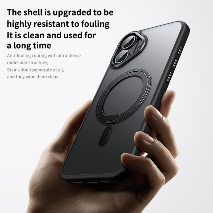 For iPhone 16 360 Rotating MagSafe Magnetic Frosted Phone Case(Black) by buy2fix
