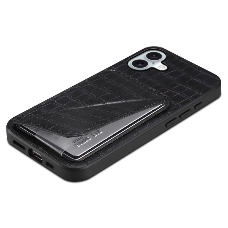 For iPhone 16 Imitation Crocodile Leather Back Phone Case with Holder(Black) by buy2fix
