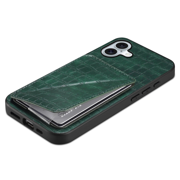 For iPhone 16 Imitation Crocodile Leather Back Phone Case with Holder(Green) by buy2fix