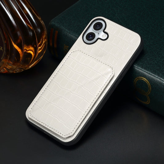 For iPhone 16 Plus Imitation Crocodile Leather Back Phone Case with Holder(White) by buy2fix