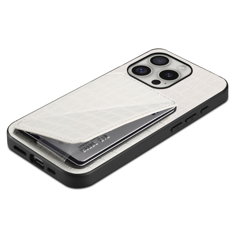 For iPhone 16 Pro Imitation Crocodile Leather Back Phone Case with Holder(White) by buy2fix
