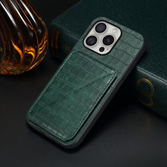 For iPhone 16 Pro Max Imitation Crocodile Leather Back Phone Case with Holder(Green) by buy2fix
