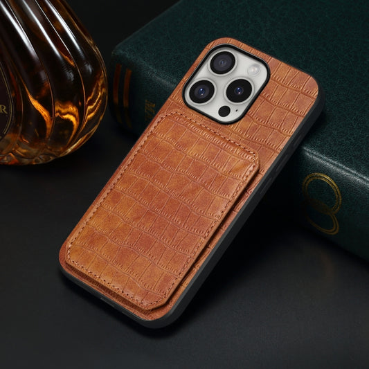 For iPhone 16 Pro Max Imitation Crocodile Leather Back Phone Case with Holder(Brown) by buy2fix