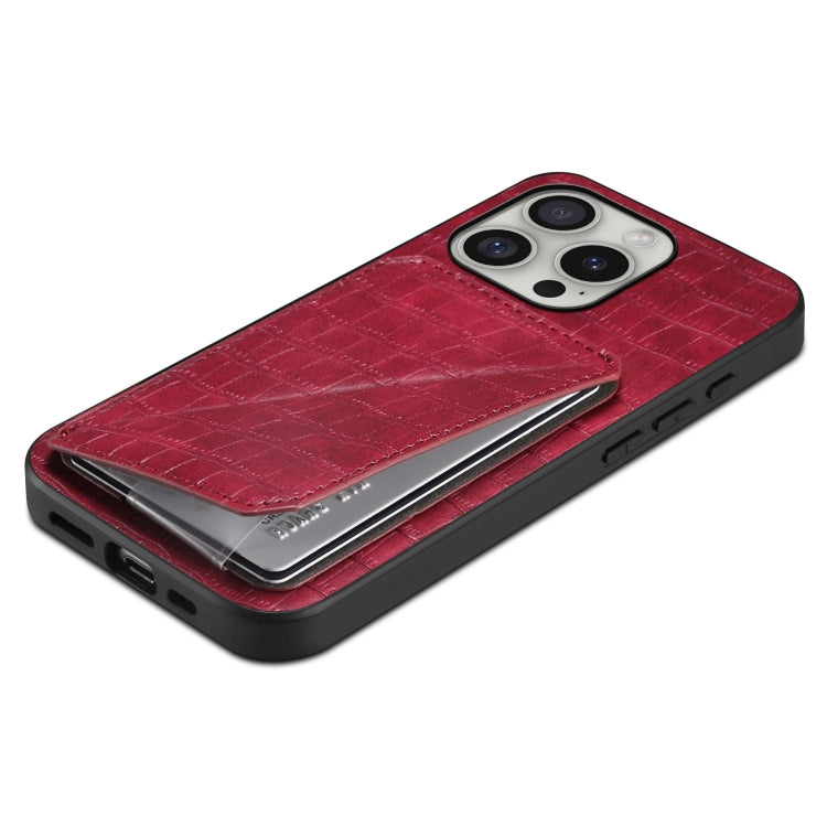 For iPhone 16 Pro Max Imitation Crocodile Leather Back Phone Case with Holder(Rose Red) by buy2fix