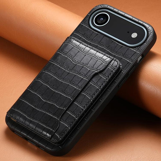 For iPhone Air Crocodile Texture Card Bag Design Full Coverage Phone Case(Black) - iPhone Air Cases by buy2fix | Online Shopping UK | buy2fix