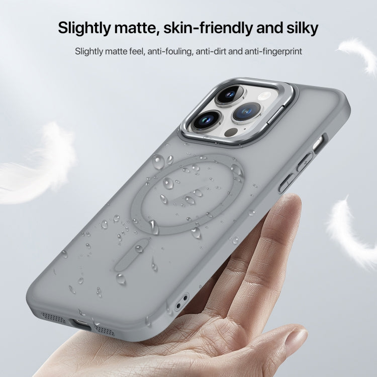 For iPhone 15 Plus Skin Feel Lens Holder Magsafe Phone Case(Deep Green) by buy2fix
