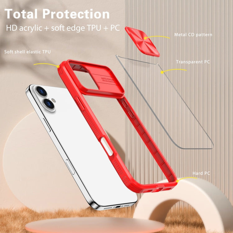 For iPhone 16 Sliding Camshield Acrylic Hybrid TPU Phone Case(Red) by buy2fix