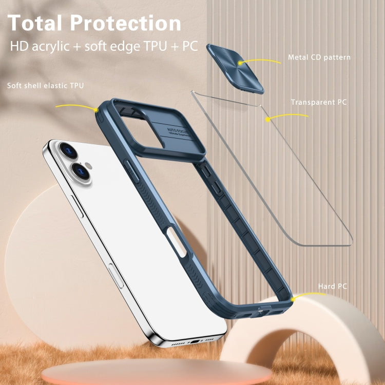 For iPhone 16 Pro Sliding Camshield Acrylic Hybrid TPU Phone Case(Navy Blue) by buy2fix