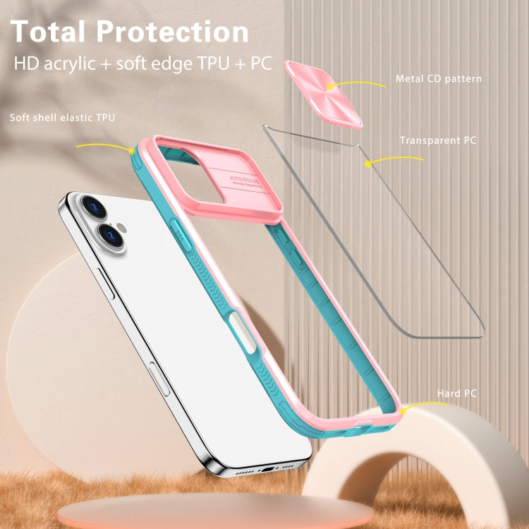 For iPhone 16 Pro Sliding Camshield Acrylic Hybrid TPU Phone Case(Pink Cyan) by buy2fix