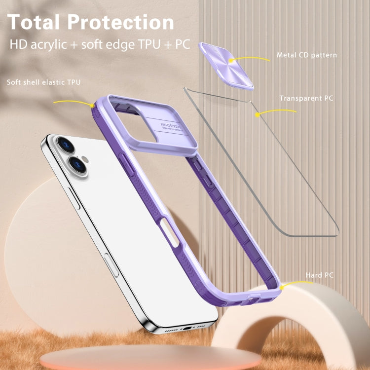 For iPhone 16 Pro Sliding Camshield Acrylic Hybrid TPU Phone Case(Purple) by buy2fix