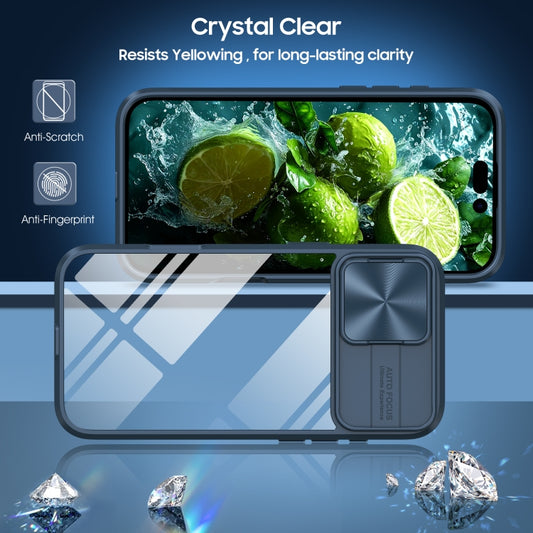 For iPhone 16 Plus Sliding Camshield Acrylic Hybrid TPU Phone Case(Navy Blue) by buy2fix