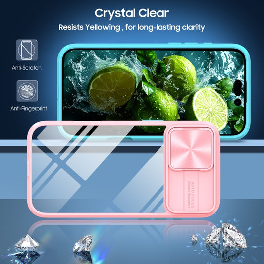 For iPhone 16 Plus Sliding Camshield Acrylic Hybrid TPU Phone Case(Pink Cyan) by buy2fix
