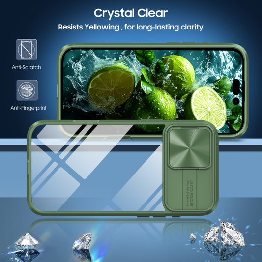 For iPhone 16 Plus Sliding Camshield Acrylic Hybrid TPU Phone Case(Olive Green) by buy2fix